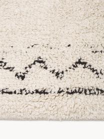 Handgetufteter Baumwollteppich Fionn mit Fransen, Hellbeige, Schwarz, B 80 x L 150 cm (Größe XS)