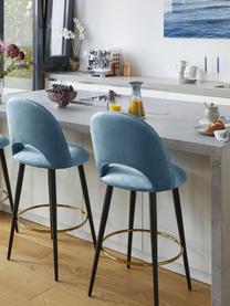 Krzesło barowe z aksamitu Rachel, Tapicerka: aksamit (wysokiej jakości, Nogi: metal malowany proszkowo, Aksamitny jasny niebieski, S 48 x W 110 cm