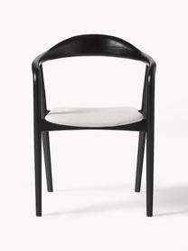 Silla de madera con reposabrazos de madera y asiento tapizado Angelina, Tapizado: poliéster Alta resistenci, Estructura: madera de fresno lacada, , Tejido blanco crema, negro, An 57 x Al 80 cm