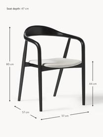 Silla con reposabrazos de madera con asiento tapizado Angelina, Tapizado: poliéster Alta resistenci, Estructura: madera de fresno, contrac, Tejido blanco crema, negro, An 57 x Al 80 cm