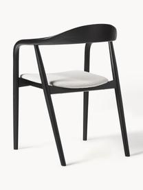 Silla con reposabrazos de madera con asiento tapizado Angelina, Tapizado: poliéster Alta resistenci, Estructura: madera de fresno, contrac, Tejido blanco crema, negro, An 57 x Al 80 cm