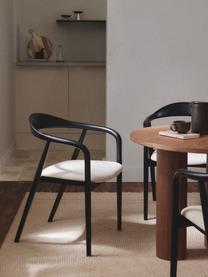 Silla con reposabrazos de madera con asiento tapizado Angelina, Tapizado: poliéster Alta resistenci, Estructura: madera de fresno, contrac, Tejido blanco crema, negro, An 57 x Al 80 cm