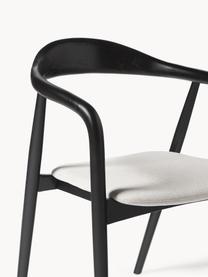 Silla con reposabrazos de madera con asiento tapizado Angelina, Tapizado: poliéster Alta resistenci, Estructura: madera de fresno, contrac, Tejido blanco crema, negro, An 57 x Al 80 cm