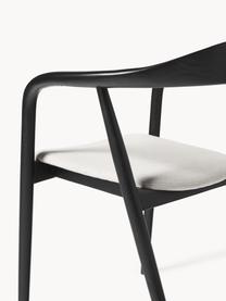 Silla con reposabrazos de madera con asiento tapizado Angelina, Tapizado: poliéster Alta resistenci, Estructura: madera de fresno, contrac, Tejido blanco crema, negro, An 57 x Al 80 cm