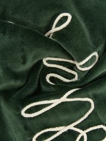 Copricuscino ricamata in velluto con bordino Holly Jolly, Velluto (100% cotone), Verde scuro, Larg. 30 x Lung. 50 cm