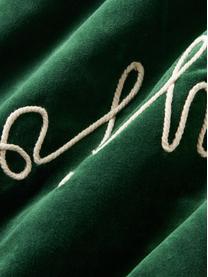 Funda de cojín de terciopelo bordada Holly Jolly, Terciopelo (100% algodón), Verde oscuro, An 30 x L 50 cm