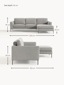 Ecksofa Cucita (3-Sitzer), Bezug: Webstoff (100% Polyester), Gestell: Massives Kiefernholz, Füße: Metall, lackiert Dieses P, Webstoff Grau, B 262 x T 163 cm, Eckteil links