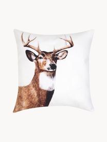 Housse de coussin avec motif de cerf 40x40 Dasher, 100 % coton, Blanc, brun, larg. 40 x long. 40 cm