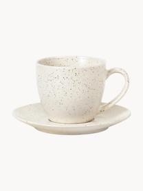 Ručně vyrobený malý šálek na čaj s podšálkem Nordic Vanilla, Kamenina, Krémově bílá, tečky, Ø 8 cm, V 7 cm, 150 ml