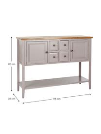 Grijs dressoir Amy in landelijke stijl, Frame: gelakt olmenhout, Lichtgrijs, B 116 x H 86 cm