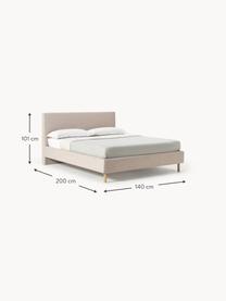 Cama tapizada con patas de madera Giulia, Tapizado: 100% poliéster Alta resis, Estructura: madera de pino maciza, ta, Patas: madera de de haya maciza , Tejido beige claro, madera de haya, An 140 x L 200 cm