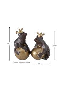 Set de figuras decorativas Froggy, 2 uds., Metal recubierto, Marrón oscuro, dorado, Set de diferentes tamaños