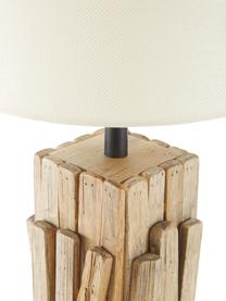 Tafellamp Portishead met houten voet, Lampenkap: linnen, Lampvoet: hout, Bruin, wit, Ø 26 x H 54 cm