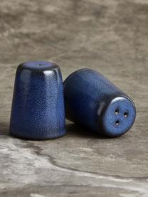 Salière et poivrière artisanales Raw, 2 élém., Grès cérame, Bleu, Ø 5 x haut. 6 cm