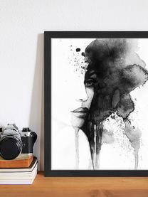 Ingelijste digitale print Woman Face, Afbeelding: digitale print op papier,, Lijst: gelakt hout, Zwart, wit, B 33 cm x H 43 cm