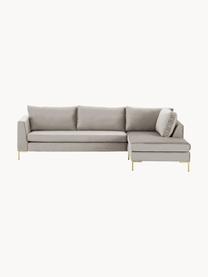 Sofa narożna z aksamitu Luna, Tapicerka: aksamit (100% poliester) , Stelaż: lite drewno bukowe, sklej, Nogi: metal galwanizowany, Greige aksamit, S 280 x G 184 cm, lewostronna