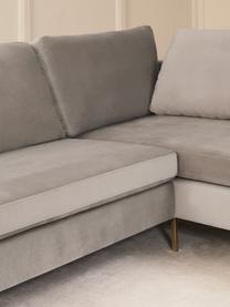 Sofa narożna z aksamitu Luna, Tapicerka: aksamit (100% poliester) , Stelaż: lite drewno bukowe, sklej, Nogi: metal galwanizowany, Greige aksamit, S 280 x G 184 cm, lewostronna