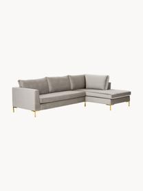 Samt-Ecksofa Luna, Bezug: Samt (100 % Polyester), O, Gestell: Massives Buchenholz, Schi, Samt Greige, B 280 x T 184 cm, Eckteil links