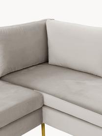 Samt-Ecksofa Luna, Bezug: Samt (100 % Polyester), O, Gestell: Massives Buchenholz, Schi, Füße: Metall, galvanisiert Das , Samt Greige, B 280 x T 184 cm, Eckteil links