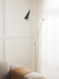 Verstelbare leeslamp Aubrey, Lampenkap: gecoat metaal, Lampvoet: gecoat metaal, Goudkleurig, zwart, H 160cm