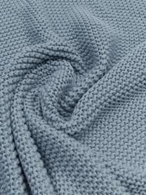 Plaid tricoté bleu Adalyn, 100 % coton bio, certifié GOTS, Bleu, larg. 150 x long. 200 cm