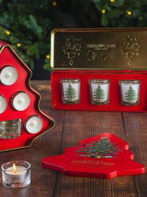 Kaarsen Noel met metaal-doos (dennennaalden, cederhout, appelsien), 3 stuks, Doos: metaal, Houder: glas, Rood, B 25 x H 6 cm