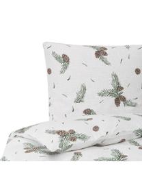 Flanelová posteľná bielizeň so zimným vzorom Pinecone, Biela, zelená, 135 x 200 cm + 1 vankúš 80 x 80 cm