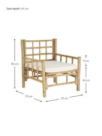 Bambus-Garten-Loungesessel Mandisa mit Sitzpolster, Gestell: Bambus, unbehandelt, Bezug: Segeltuch, Cremeweiss, Hellbraun, B 70 x T 70 cm