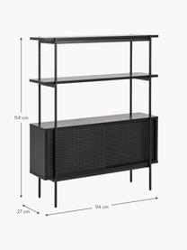 Wandrek Angus met schuifdeuren, Frame: MDF, met melamine gecoat, Frame: gecoat metaal, Poten: gecoat metaal, Hout, zwart gelakt, B 94 x H 114 cm