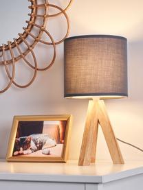 Tripod tafellamp Woody Love met houten voet, Lampenkap: stof, Lampvoet: hout, Donkergrijs, hout, Ø 19 x H 37 cm