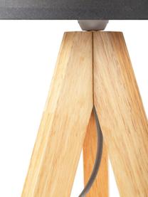 Tripod Tischlampe Woody Love mit Holzfuss, Lampenschirm: Stoff, Dunkelgrau, Holz, Ø 19 x H 37 cm