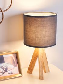 Tripod tafellamp Woody Love met houten voet, Lampenkap: stof, Lampvoet: hout, Donkergrijs, hout, Ø 19 x H 37 cm