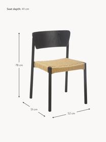 Houten stoelen Danny met rotan zitvlak, 2 stuks, Frame: massief beukenhout, Zitvlak: papier rotan, Zwart, beige, B 52 x D 51 cm