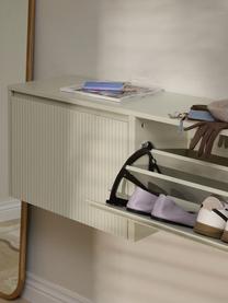 Wand-Schuhschrank Shea mit Klappfächern und geriffelter Front, Mitteldichte Holzfaserplatte (MDF), lackiert

Dieses Produkt wird aus nachhaltig gewonnenem, FSC®-zertifiziertem Holz gefertigt., Hellbeige, B 120 x H 40 cm