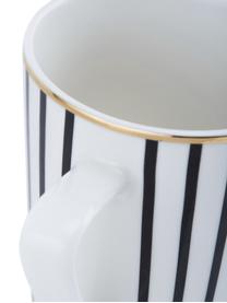 Čajová šálka s pruhmi Pluto Loft, 4 ks, Porcelán, Čierna, biela so zlatým okrajom, Ø 8 x V 10 cm, 300 ml