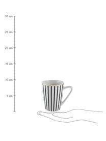 Tazza da tè a righe Pluto Loft 4 pz, Porcellana, Nero, bianco con bordo oro, Ø 8 x Alt. 10 cm, 300 ml