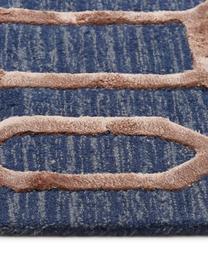Alfombra artesanal de lana Vegas, Parte superior: 80% lana, 20% viscosa, Reverso: 100% algodón Las alfombra, Azul oscuro, marrón, An 150 x L 245 cm (Tamaño M)