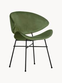 Krzesło tapicerowane z weluru Cheri, Tapicerka: 100% poliester (welur), Stelaż: stal malowana proszkowo, Zielony aksamit, czarny, S 57 x G 55 cm