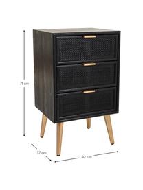 Mesita de noche de madera Cayetana Shelfy, Estructura: tablero de fibras de dens, Patas: madera de bambú, Madera pintada negro, An 42 x Al 71 cm