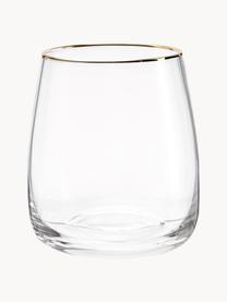Verres à eau soufflés bouche avec bord doré Ellery, 4 pièces, Verre, Transparent avec bordure dorée, Ø 9 x haut. 10 cm, 370 ml