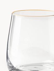 Mondgeblazen waterglazen Ellery, 4 stuks, Glas, Transparant met goudkleurige rand, Ø 9 x H 10 cm, 370 ml