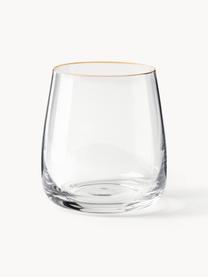 Vasos de vidrio soplado artesanalmente Ellery, 4 uds., Vidrio, Transparente con borde dorado, Ø 9 x Al 10 cm, 370 ml