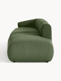 Diván modular grande en tejido bouclé Sofia, Tapizado: tejido bouclé (100% polié, Estructura: madera de abeto, tablero , Patas: plástico Este producto es, Bouclé verde oscuro, An 340 x F 103 cm, módulo esquina izquierda