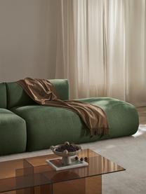 Diván modular grande en tejido bouclé Sofia, Tapizado: tejido bouclé (100% polié, Estructura: madera de abeto, tablero , Patas: plástico Este producto es, Bouclé verde oscuro, An 340 x F 103 cm, módulo esquina izquierda