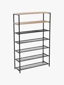 Zapatero de metal Craik, Estantes: tablero de fibras de dens, Estructura: metal con pintura en polv, Negro, madera, An 80 x Al 40 cm