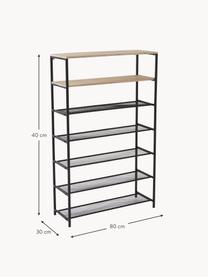 Zapatero de metal Craik, Estantes: tablero de fibras de dens, Estructura: metal con pintura en polv, Negro, madera, An 80 x Al 40 cm