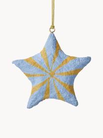 Adornos navideños estrella Bomuld, 4 uds., Tejido de algodón, Azul, amarillo, Ø 9 x Al 9 cm