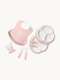 Set di 8 stoviglie per bambini con bavaglino Bliss, Plastica, Rosa chiaro, bianco, Larg. 17 x Alt. 13 cm