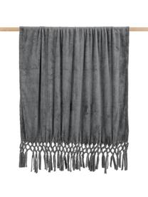 Zachte plaid Bishop met franjes, 100% polyethyleen, Antraciet, B 130 x L 160 cm