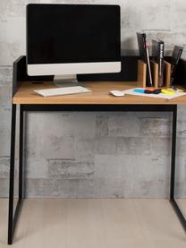 Klein bureau Camille met plank, Poten: gelakt metaal, Eikenhoutkleurig, zwart, B 90 x D 60 cm